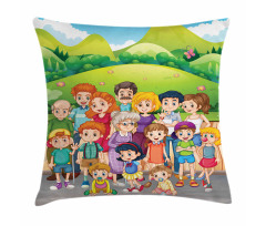 Cartoon Style Family Photo Pillow Cover