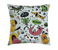 Vivid Playful Dog Pattern Pillow Cover