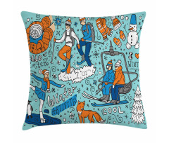 People Winter Activities Pillow Cover