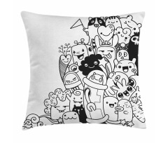 Monotone Monster Characters Pillow Cover