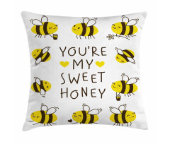 Love Text and Happy Bees Pillow Cover