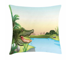 Palms Crocodiles Humor Pillow Cover