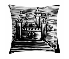 Woodcut Medieval Fortress Pillow Cover