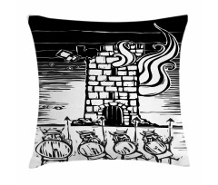 Woodcut Style Viking Tower Pillow Cover