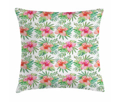 Hibiscus Monstera Palm Leaves Pillow Cover