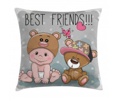 Teddy Bear Butterflies Pillow Cover
