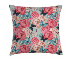 Peony Rose Butterflies Pillow Cover