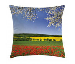 Poppy Field Landscape Pillow Cover