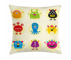 Colorful Monsters Funny Faces Pillow Cover