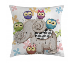 Elephant and Owls Love Pillow Cover