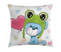 Puppy Dog in Frog Hat Pillow Cover