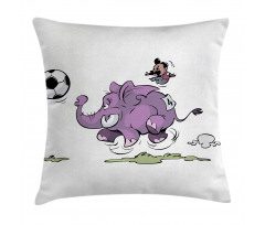 Elephant Playing Soccer Pillow Cover