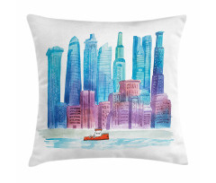 Skyline Boat in the River Pillow Cover