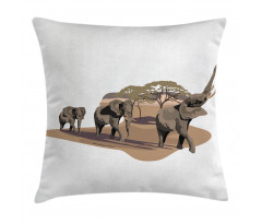 Elephants on Savannah Pillow Cover
