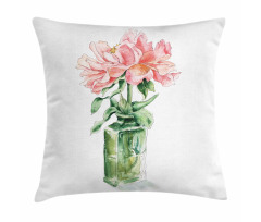 Rose Flower Drawing in Vase Pillow Cover
