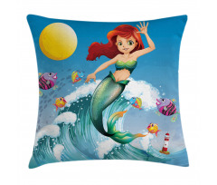 Wave with Cartoon Fish Pillow Cover