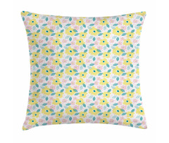 Pastel Spring Flowers Leaves Pillow Cover