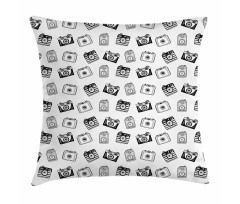 Pencil Drawn Retro Cameras Pillow Cover