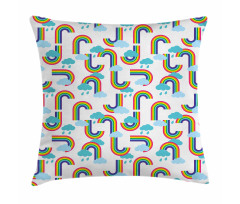 Rainbow and Clouds Pattern Pillow Cover