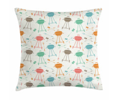 Retro Barbecue Grill Elements Pillow Cover