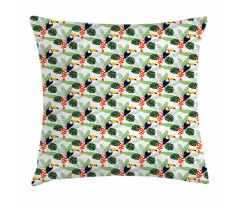 Flowers and Toucan Birds Pillow Cover