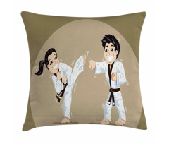 Children Karate Cartoon Art Pillow Cover