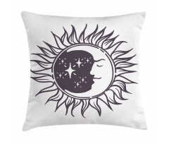 Cartoon Crescent in Sun Pillow Cover