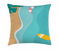 Aerial Cartoon Sea and Beach Pillow Cover