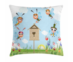 Cheerful Meadow Landscape Pillow Cover