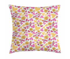 Hearts and Blooming Roses Pillow Cover