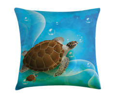 Swimming Turtle Family Pillow Cover