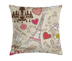 Doodle Eiffel Tower Love Pillow Cover