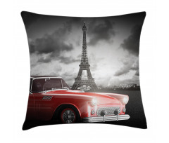 Vintage Car and Eiffel Pillow Cover