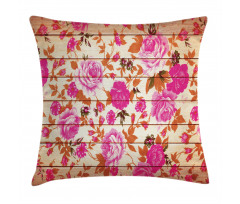 Roses on Wood Backdrop Pillow Cover