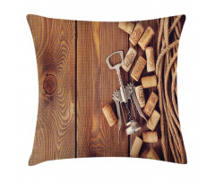 Wooden Table Wine Corks Pillow Cover