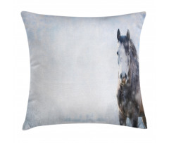 Grey Horse Snow Scenery Pillow Cover