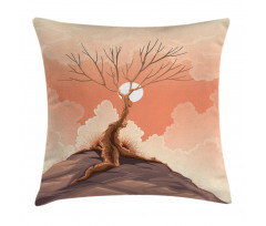 Lonely Tree on Cliff Pillow Cover