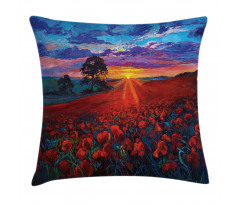 Poppy Flower Garden Pillow Cover