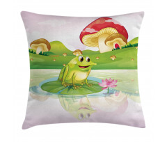 Frog on Water Lily Art Pillow Cover