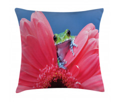 Frog on Gabera Flower Pillow Cover