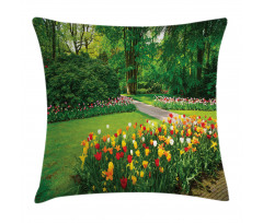 Garden with Tulips Trees Pillow Cover