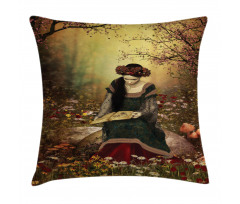 Lady with Book Pillow Cover