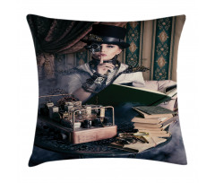 Steampunk Woman Vintage Pillow Cover