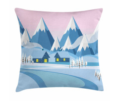 Winter Landscape Cottages Pillow Cover