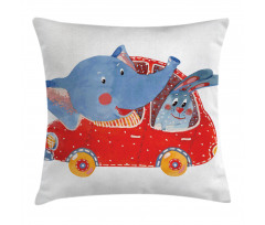 Funny Animal in a Car Pillow Cover
