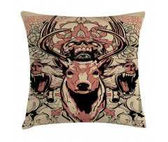 Floral Skull and Wolves Pillow Cover