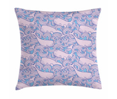 Wavy Motifs and Happy Fish Pillow Cover