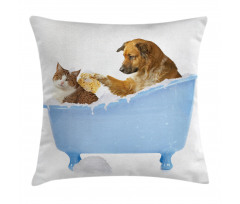 Dog and Cat in Bathtub Pillow Cover