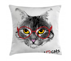 Nerd Cat with Glasses Pillow Cover