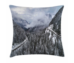Highway in Winter Forest Pillow Cover